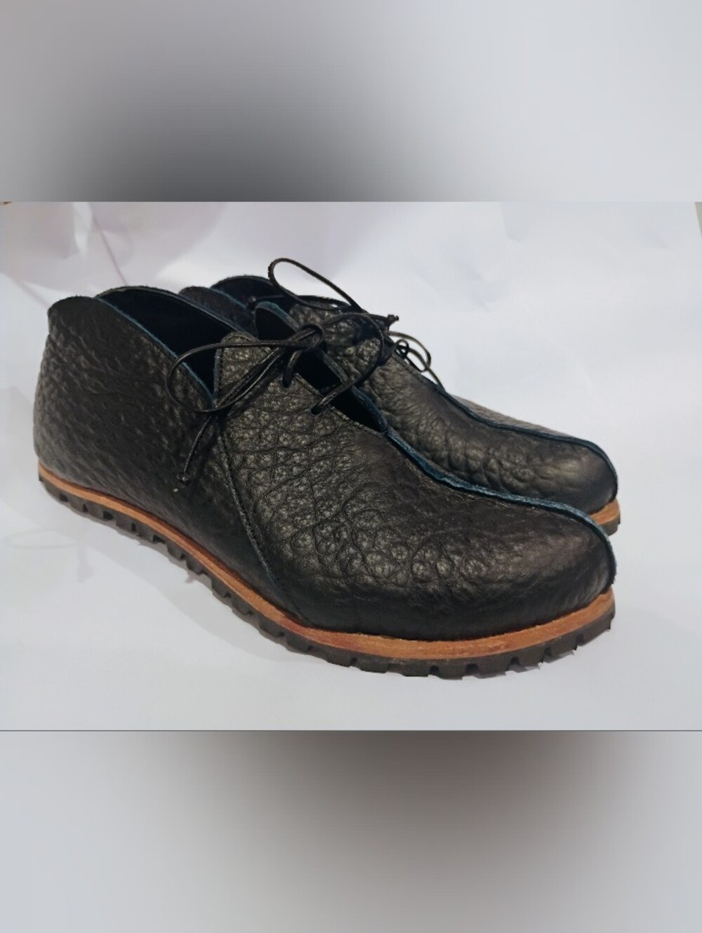 Women's CYDWOQ Black Pebbled Leather Blue Piping Lace Up Shoes EU 39 / US 9